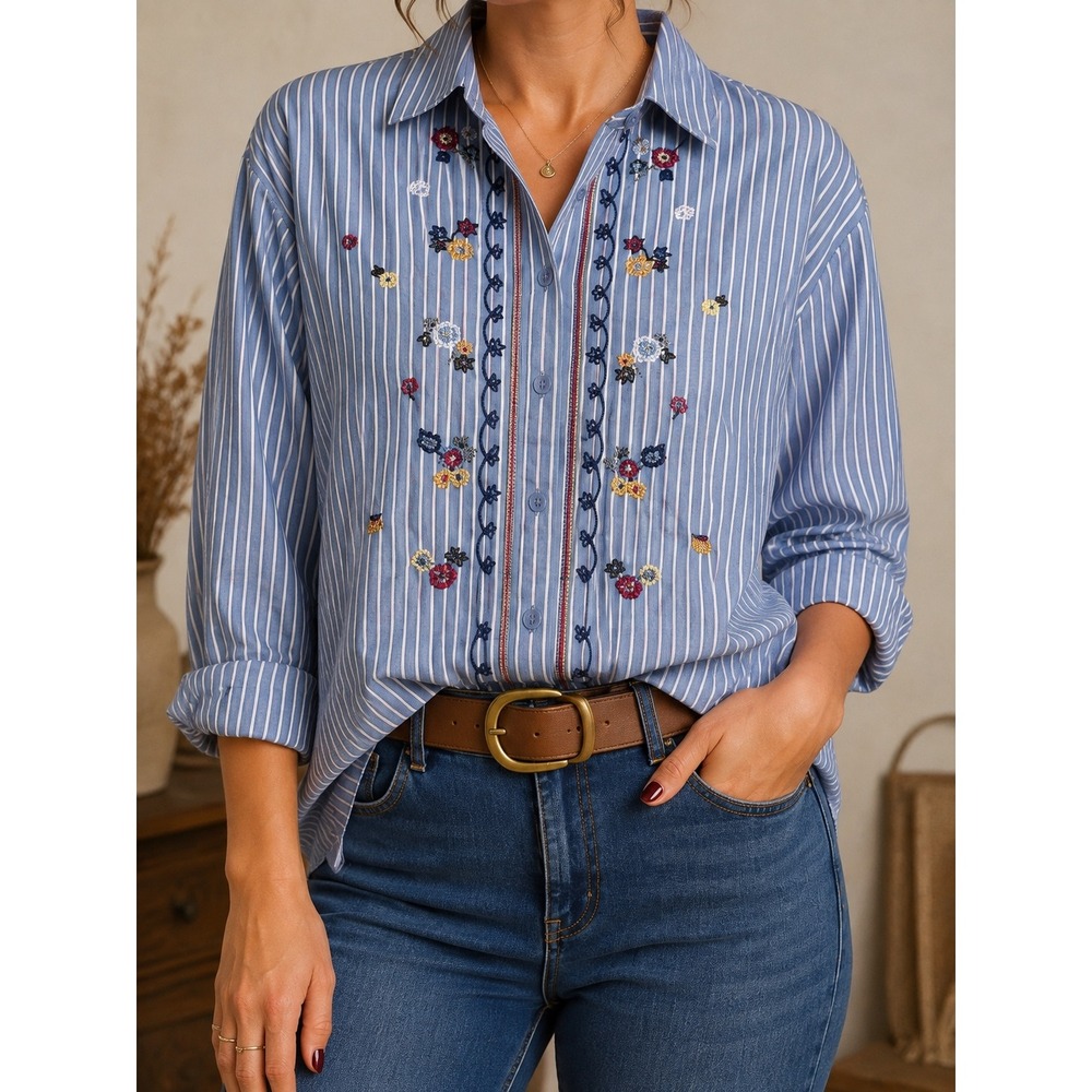 Vintage Koret City Blues Embroidered Button-Up Shirt - XL - Western Floral Strip